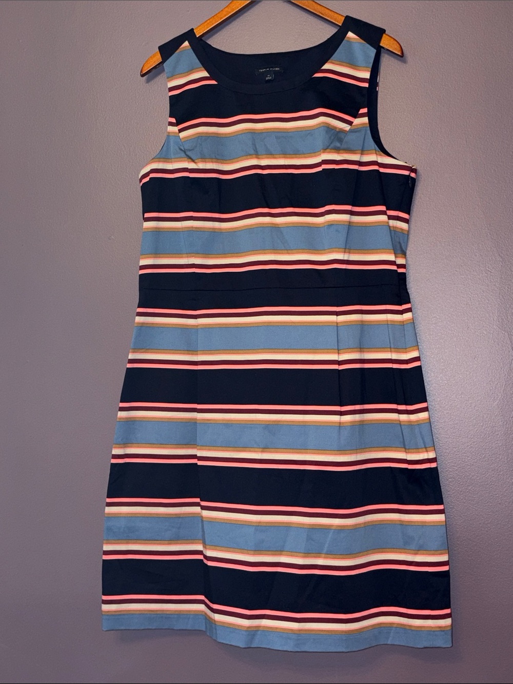 Tommy Hilfiger Sleeveless Navy Stripe Boat Neck Fit & Flare Dress 14
